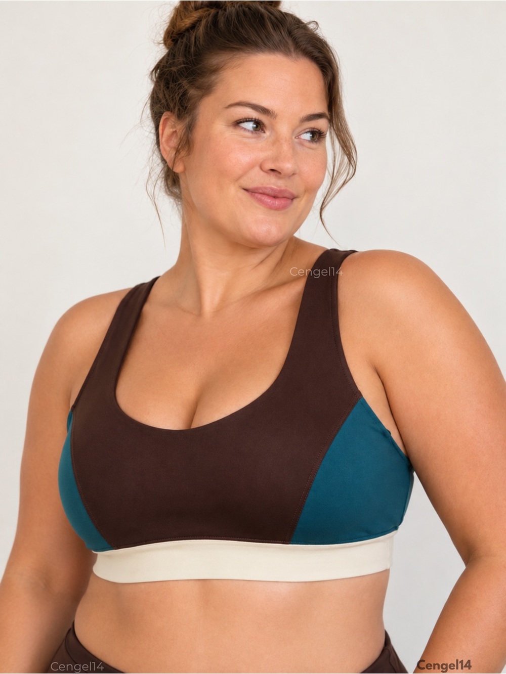 Interval Stronger Colorblock Sports Bra 1X Chocolate Teal NWT